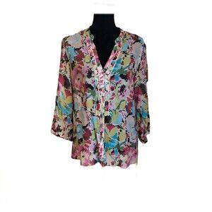 Peck & Peck Weekend 3/4 Sleeve Abstract Print Button up Top Size L
